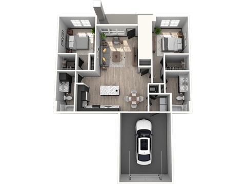 Floor plan for 2 beds, 2 baths, 1085 sqft